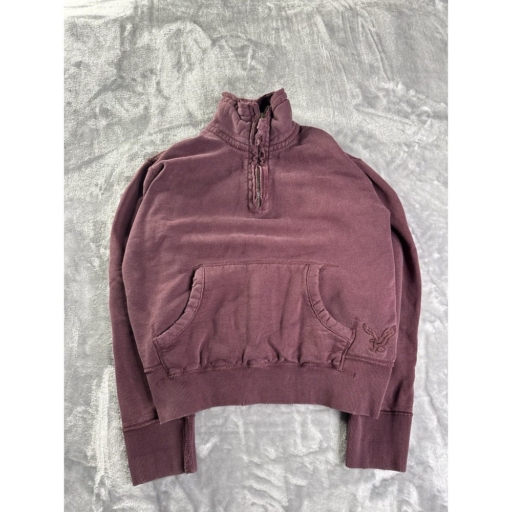 American Eagle Sweater Mens Cotton Heavy 1/4 Zip Y2K Distressed Quarter Zip Sz M